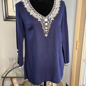 Lilly Pulitzer Navy Tunic with White Embellishments